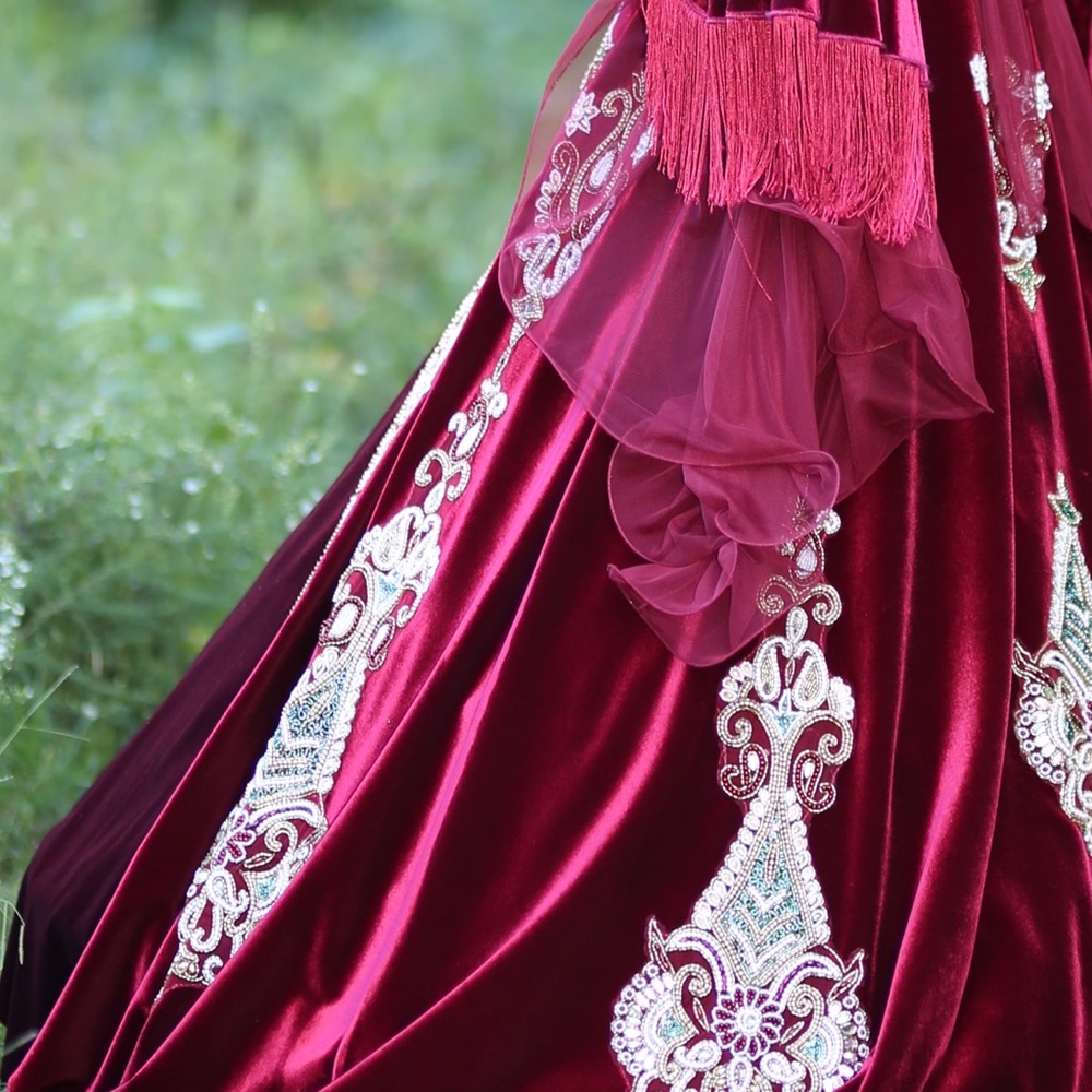 Zena Red Asymmetrical Gown with Lace for Weddings